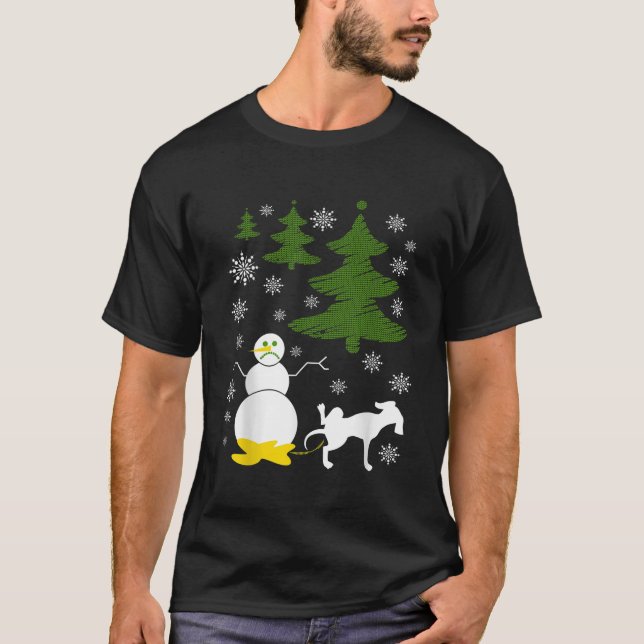 T-shirt Chien Pees sur Snowman laide XMas Sweater (Devant)