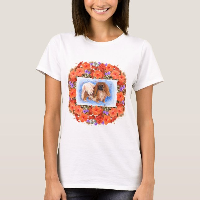 T-shirt Chien Pékinois Floral (Devant)