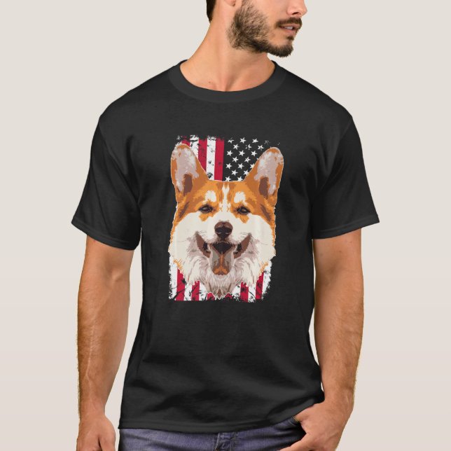 T-shirt Chien Pembroke Welsh Corgi Avec Nous Drapeau Améri (Devant)