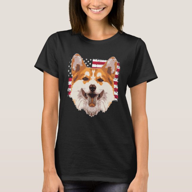 T-shirt Chien Pembroke Welsh Corgi Avec Nous Drapeau Améri (Devant)