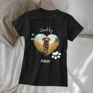 T-shirt Chien photo coeur amour pattes noir blanc