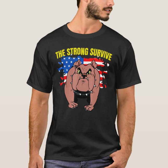 T-shirt Chien Pitbull Biker Drapeau Américain   Les Forts  (Devant)