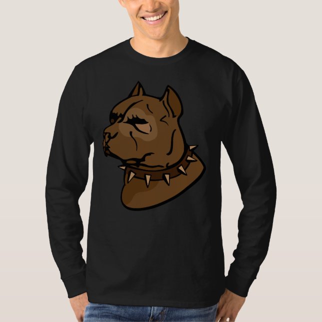 T-shirt Chien Pitbull Brown avec collier (Devant)