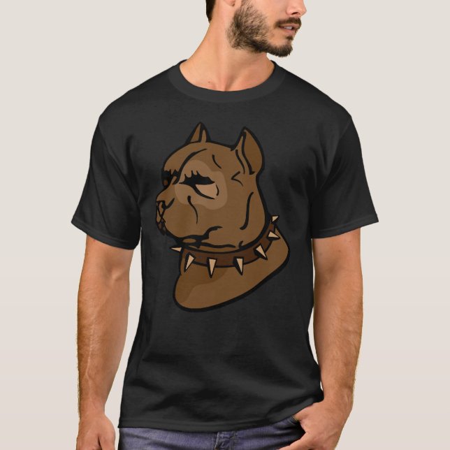 T-shirt Chien Pitbull Brown avec collier (Devant)