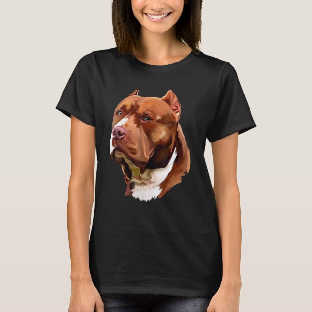 T-shirt Chien Pitbull Brun Visage Sérieux (Devant)