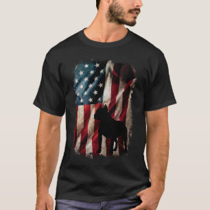 T-shirt Chien pitbull bully drapeau américain vintage tend