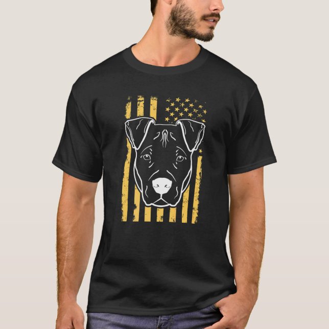 T-shirt Chien Pitbull Drapeau Américain États-Unis (Devant)