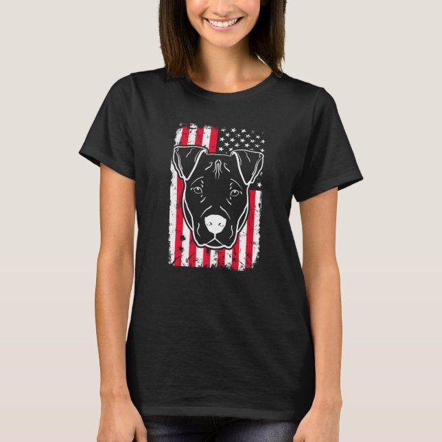 T-shirt Chien Pitbull Drapeau Américain États-Unis  4 (Devant)