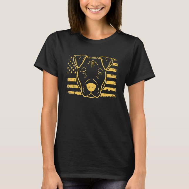 T-shirt Chien Pitbull Drapeau Américain US 2 (Devant)