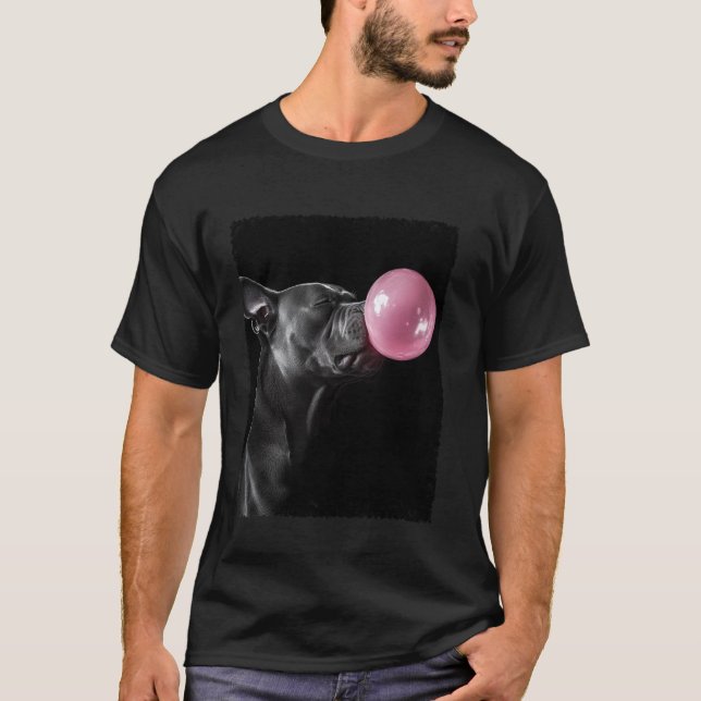 T-shirt Chien Pitbull mâchant du chewing-gum rose (Devant)