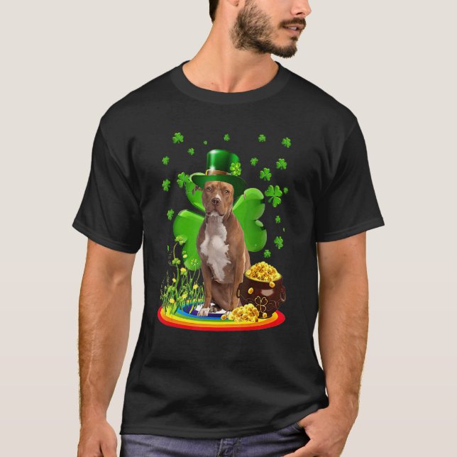 T-shirt Chien Pitbull Mignon Trèfle St Patrick Chien Iris (Devant)
