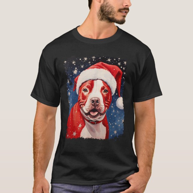 T-shirt Chien Pitbull Noël  (Devant)
