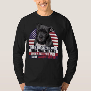T-shirt Chien Pitbull Noir Avec Drapeau Américain Sarcasti