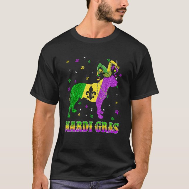 T-shirt Chien Pitbull Perles de Carnaval Mardi Gras Bouffo (Devant)