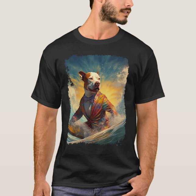 T-shirt Chien Pitbull Planche de Surf (Devant)