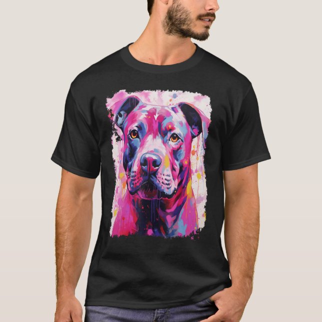 T-shirt Chien Pitbull Rose (Devant)