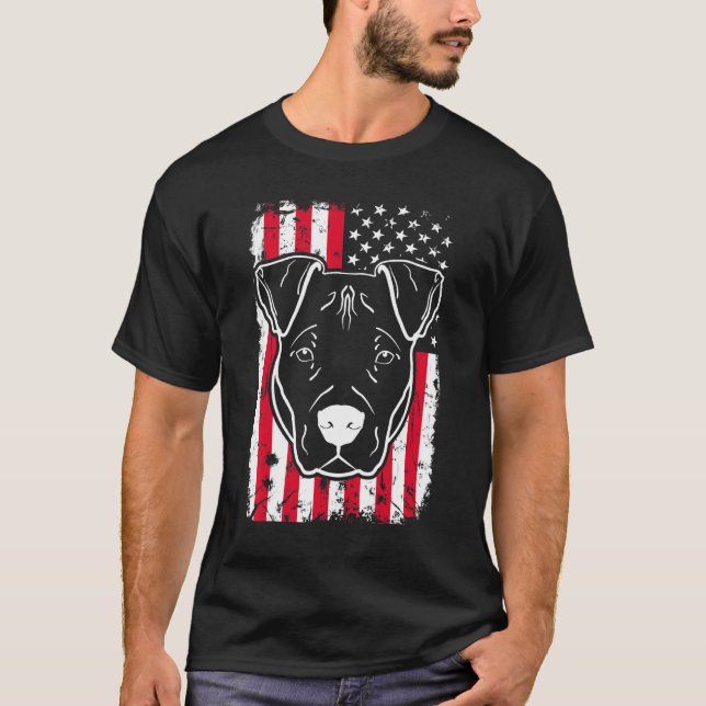 T-shirt Chien Pitbull Us drapeau américain (Devant)
