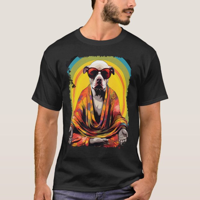 T-shirt Chien Pitbull Yoga Méditation (Devant)