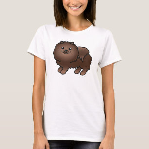 T-shirt Chien Pomeranian de Dessin Animé Brun Mignon