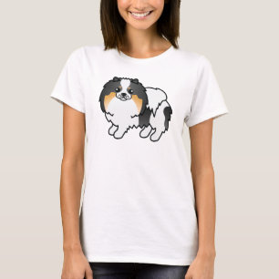 T-shirt Chien Pomeranian Dessin Animé Mignon Tricolore