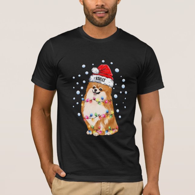 T-shirt Chien Pomeranian lumière de Noël chiots (Devant)