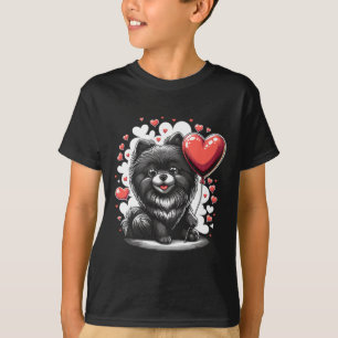 T-shirt Chien Pomeranian noir Saint-Valentin propriétaire 