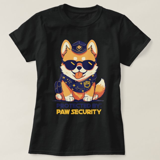 T-shirt Chien Poméranien Cute Protégé Par Paw Security Sun (Design devant)