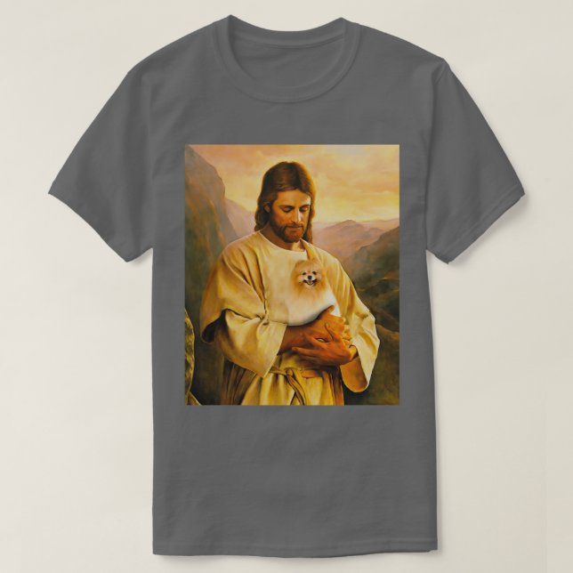 T-shirt chien poméranien et amant jésus  (Design devant)