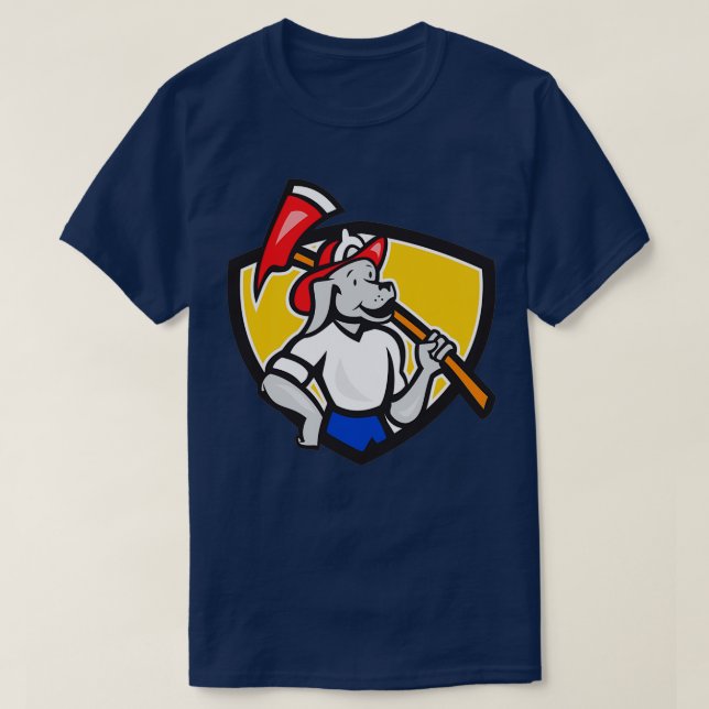 T-shirt Chien pompier pompier feu Ax Bouclier Dessin (Design devant)