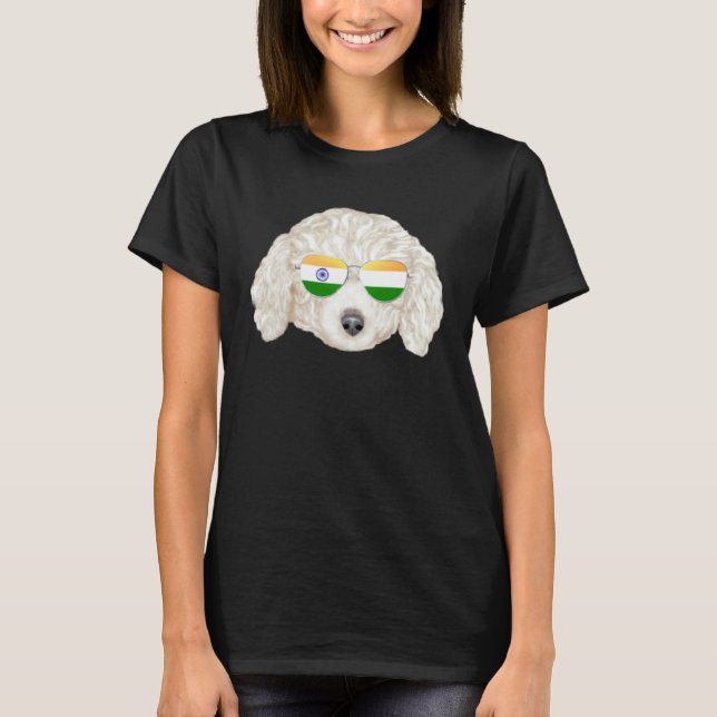 T-shirt Chien Poodle Blanc Drapeau Inde Inde Pochette (Devant)
