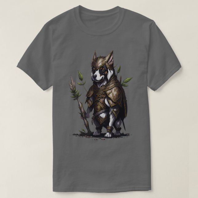 T-shirt Chien portant un armure de guerrier antique (Design devant)