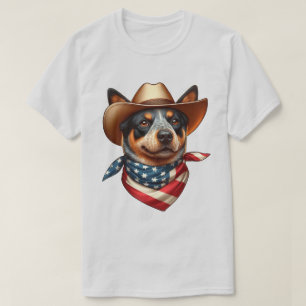 T-shirt Chien portant un chapeau et un bandana du drapeau