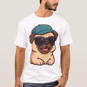 T-shirt Chien pug cool avec des lunettes de soleil joie d'