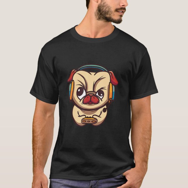 T-shirt Chien pug de gamer drôle (Devant)