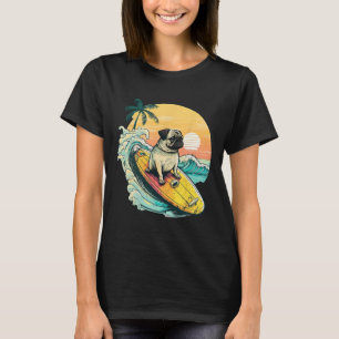 T-shirt Chien Pug de surf drôle sur la plage Amateur d'ani