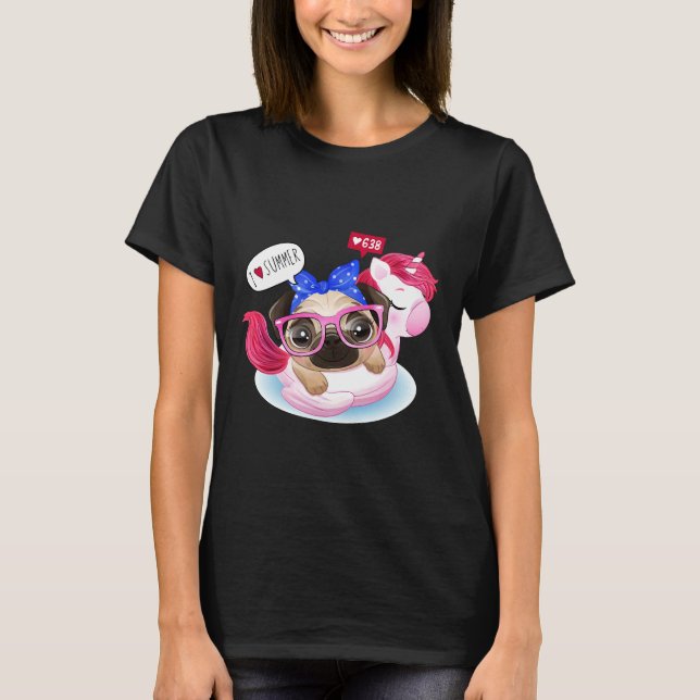 T-shirt Chien Pug Drôle de Natation Non (Devant)