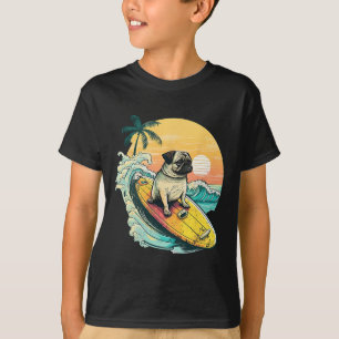 T-shirt Chien Pug Drôle Qui Fait Du Surf Sur La Plage Vaca