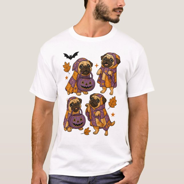 T-shirt Chien Pug Fantôme Halloween Effrayant (Devant)