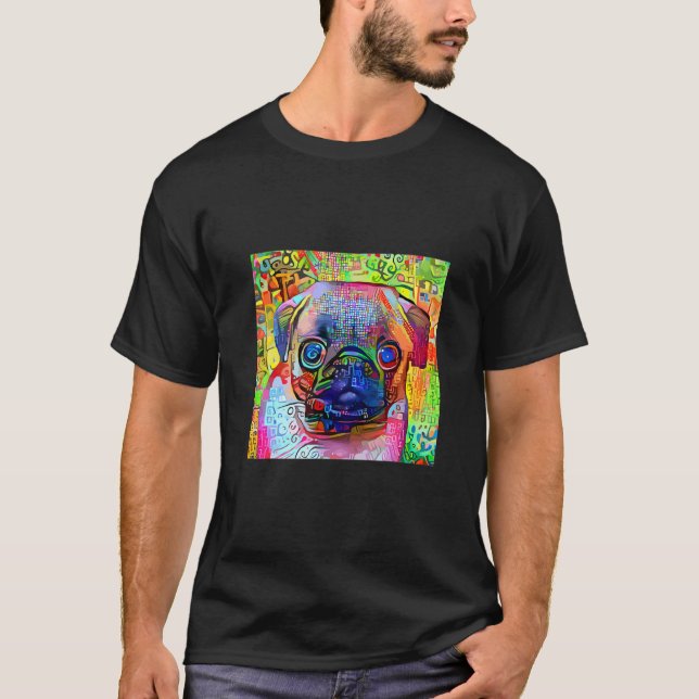 T-shirt Chien Pug Impressionniste Coloré (Devant)