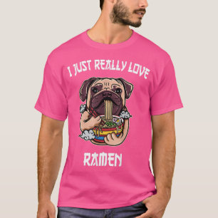 T-shirt Chien pug kawaii mange ramen Anime japonais Nouill