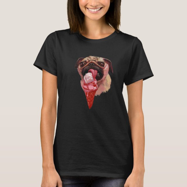 T-shirt Chien Pug Mangeant de la Crème Glacée Mignon 2 (Devant)