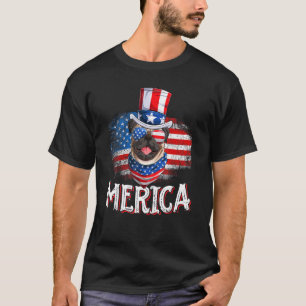 T-shirt Chien Pug Merica Drapeau Américain Fête Nationale