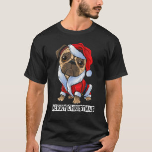 T-shirt Chien Pug Mignon Chapeau de Père Noël Xmas Pyjama