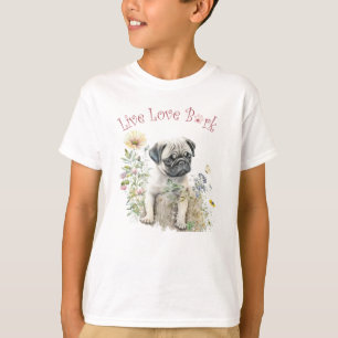 T-shirt Chien Pug Mignon Floral