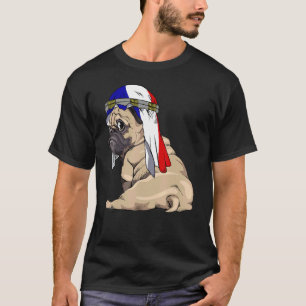 T-shirt Chien Pug Mignon Rétro Drapeau France Fierté