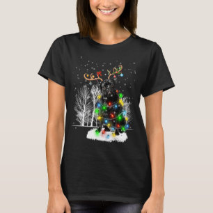 T-shirt Chien Pug Noir Neige Renne Chapeau de Père Noël No