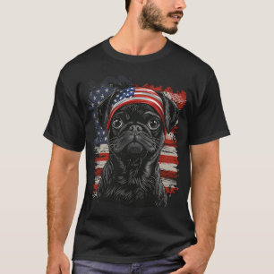 T-shirt Chien Pug Patriote 4 juillet Drapeau américain USA