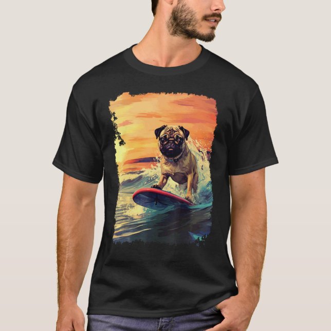 T-shirt Chien Pug Planche De Paddle (Devant)
