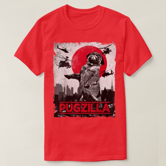 T-shirt Chien Pug Pugzilla drôle  (Design devant)