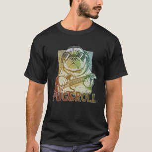 T-shirt Chien Pug Rétro Musique Rock And Roll Amoureux Des